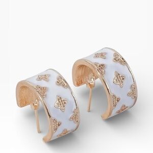 Tuckernuck Clover White and Gold Enamel Hoop Earrings